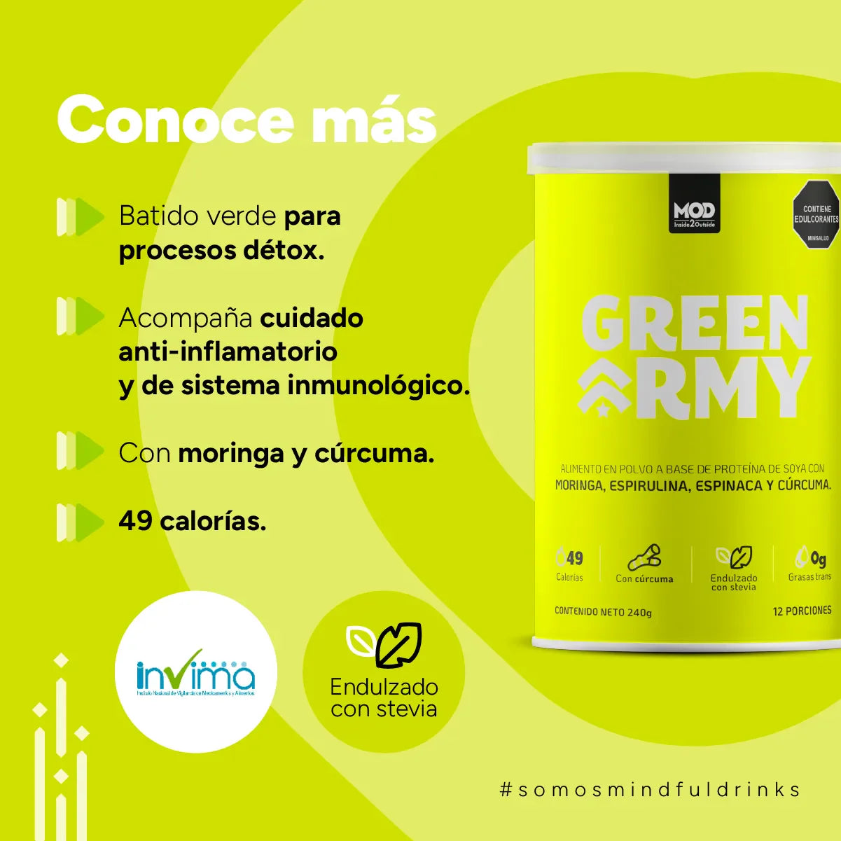 Batido Verde en Polvo Green Army MOD Nutrition registro INVIMA numero 10
