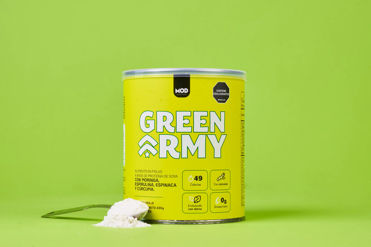 Batido verde en polvo Green Army con cuchara medidora