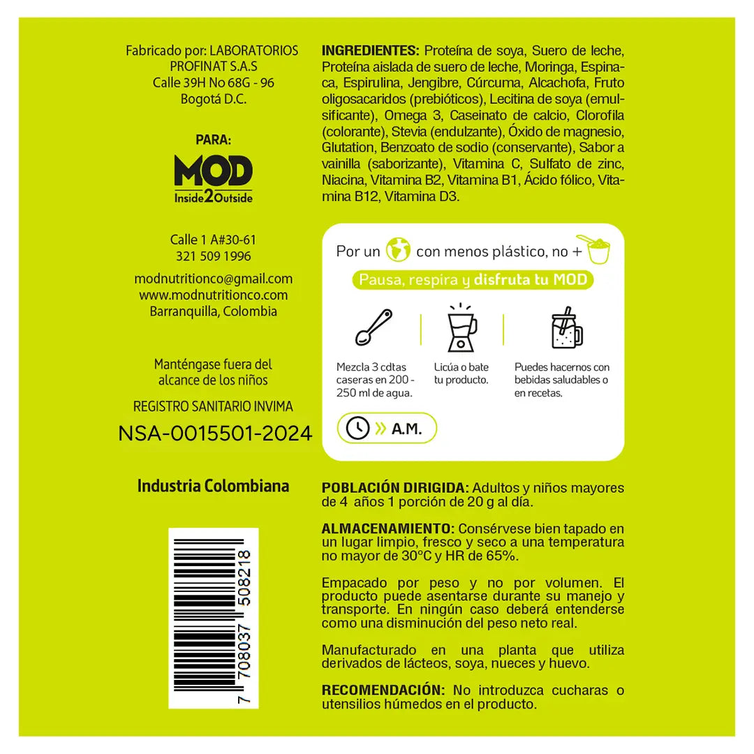 Batido Verde en Polvo Green Army MOD Nutrition ingredientes numero 4