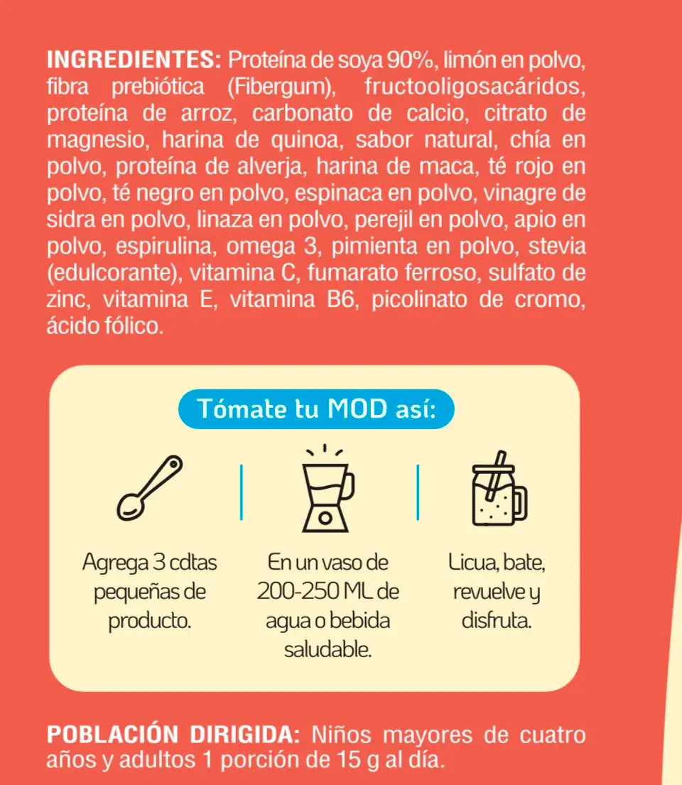 Ingredientes malteada para bajar de peso Enjoy MOD Nutrition