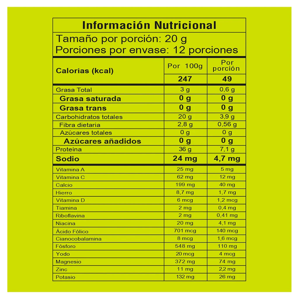 Batido Verde en Polvo Green Army MOD Nutrition informacion nutricional numero 5