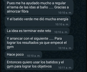 Testimonio cliente batido verde en polvo Green Army