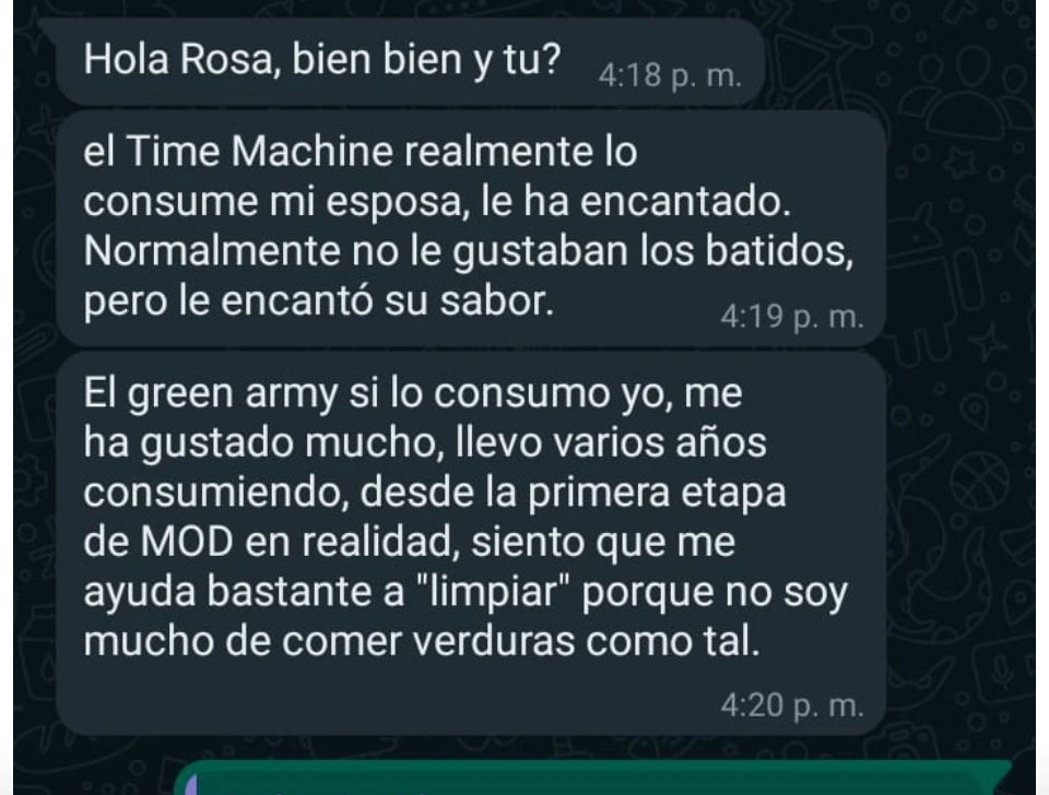 Resultado cliente batido verde en polvo MOD Nutrition